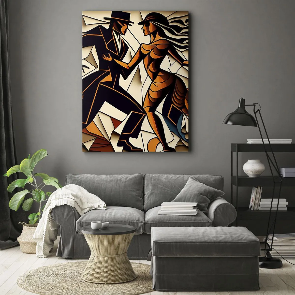Bild auf Leinwand - Leinwandbild - Ein dynamisches Paar tanzt in abstrakter Form. - 50x70cm - Tanz der Passion und Leidenschaft - Moderne Wanddekoration für Wohnzimmer und Schlafzimmer ARTTOR