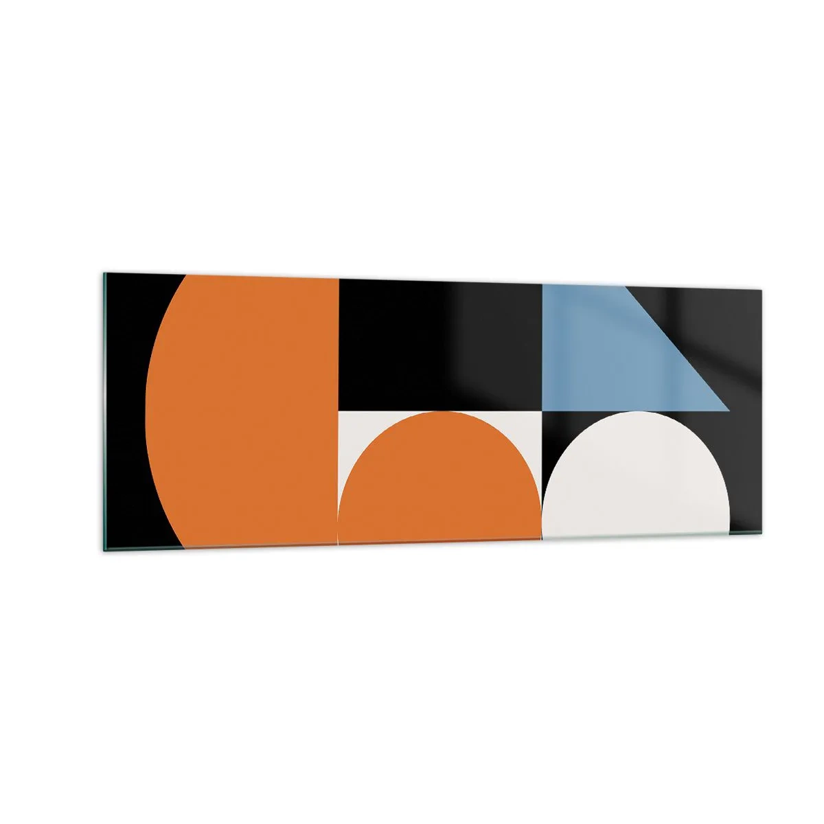 Glasbild - Bild auf glas - Geometrisches Muster mit bunten Formen auf schwarzem Hintergrund - 140x50cm - Bebilderte Anordnung - Moderne Wanddekoration für Wohnzimmer und Schlafzimmer ARTTOR