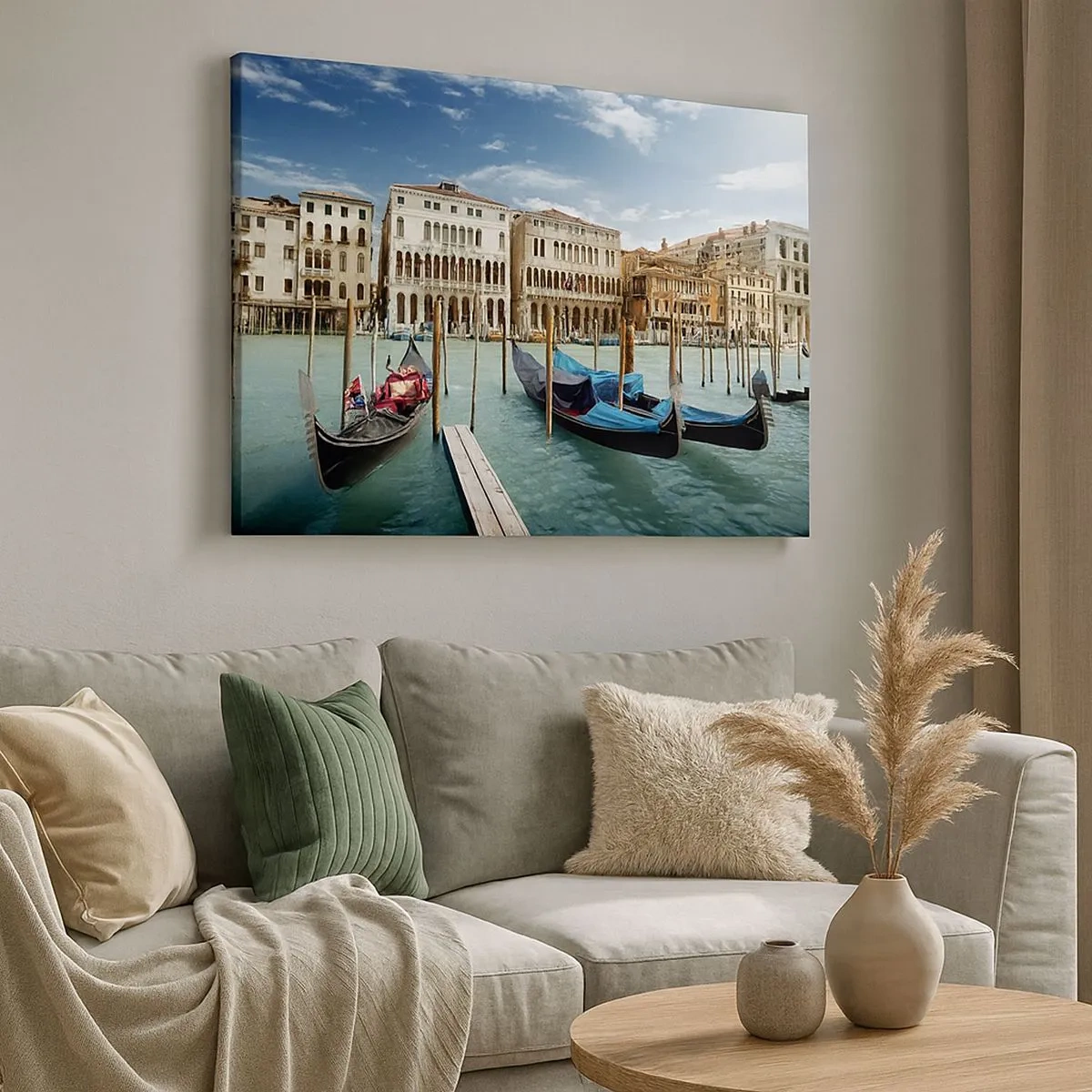 Bild auf Leinwand - Leinwandbild - Venedig mit Gondeln und Palästen gegen den Himmel - 70x50cm - Paläste in Blau - Moderne Wanddekoration für Wohnzimmer und Schlafzimmer ARTTOR