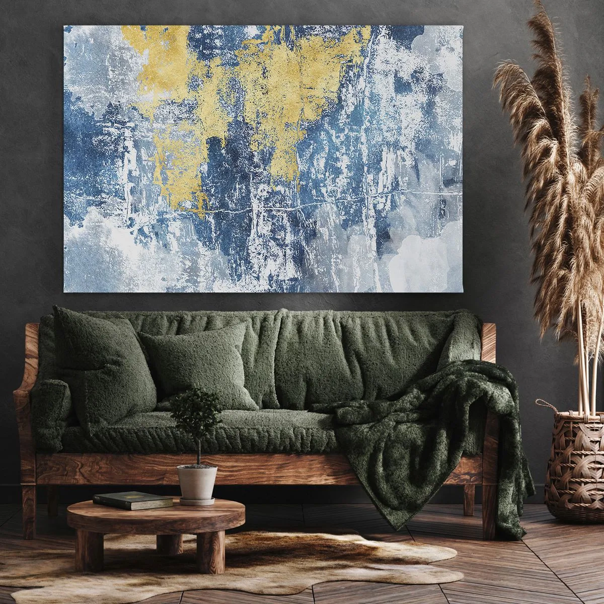 Bild auf Leinwand - Leinwandbild - Abstraktion in Blau- und Gelbtönen - 120x80cm - Abstraktion voller Wetter - Moderne Wanddekoration für Wohnzimmer und Schlafzimmer ARTTOR