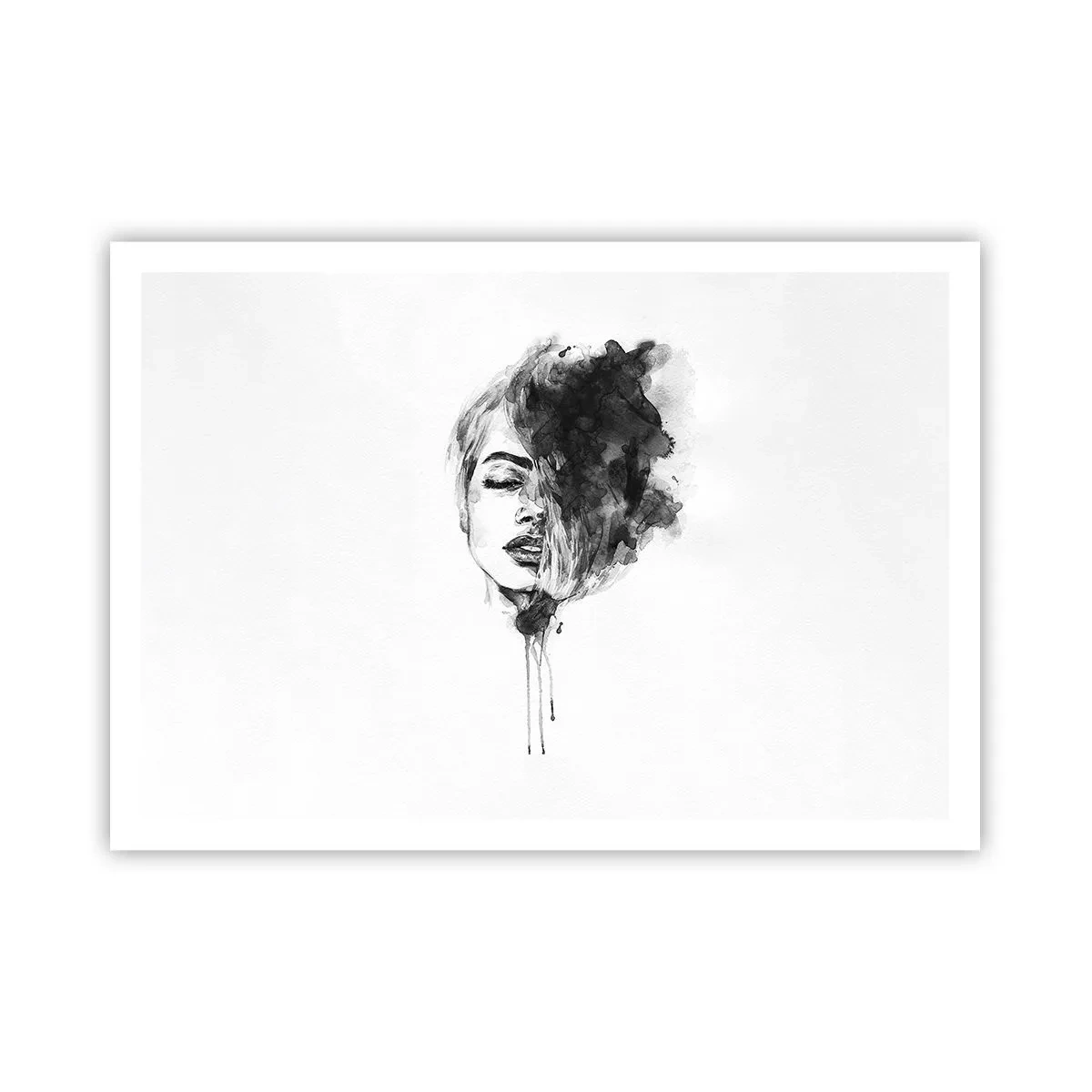 Poster - Künstlerisches Frauenporträt in Aquarelltechnik mit abstrakten Details - 100x70cm - Wovon träumt das Mädchen - Moderne Wanddekoration für Wohnzimmer und Schlafzimmer ARTTOR