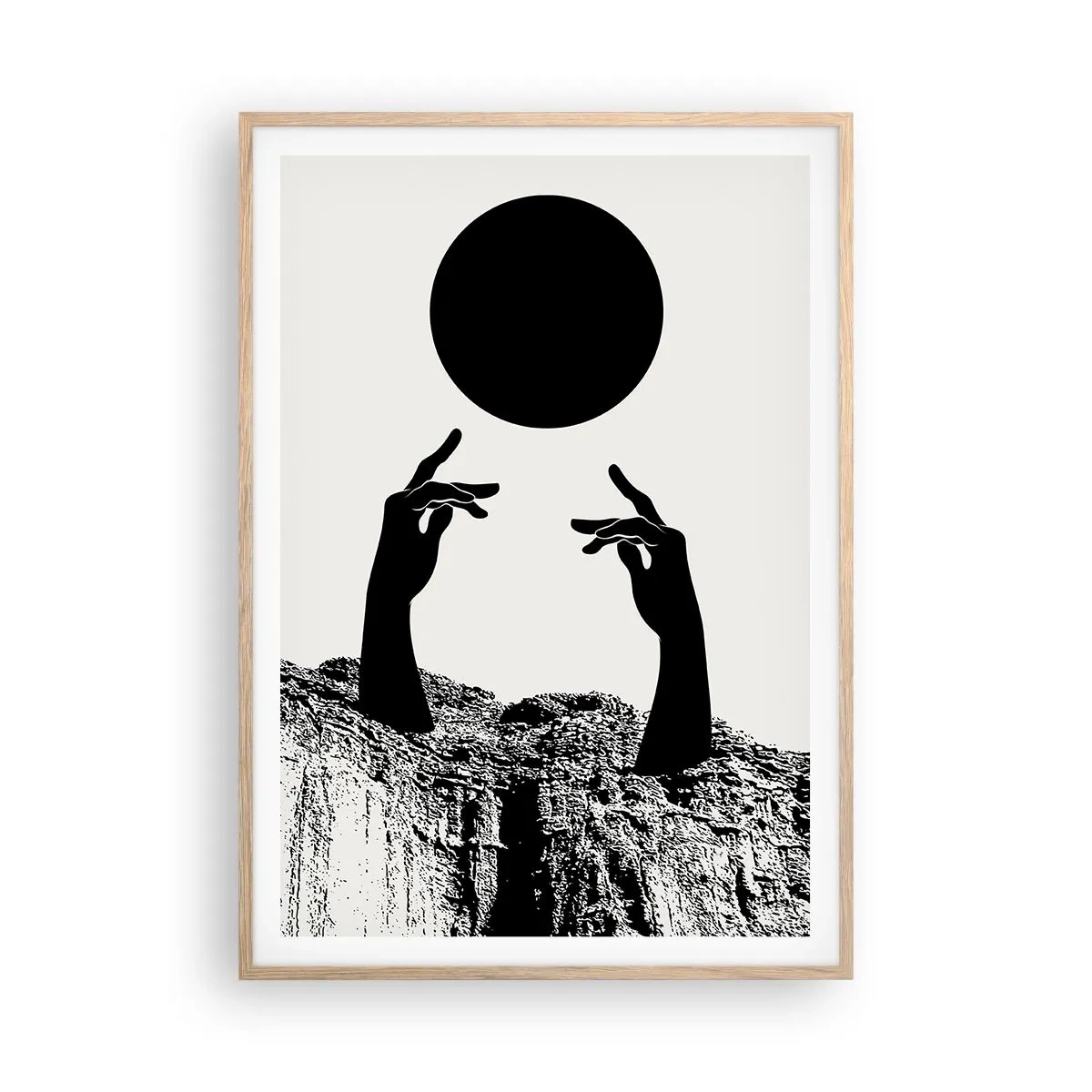 Poster in einem Rahmen aus heller Eiche - Surrealistische Komposition: die Sonne und der Rest - 70x100 cm