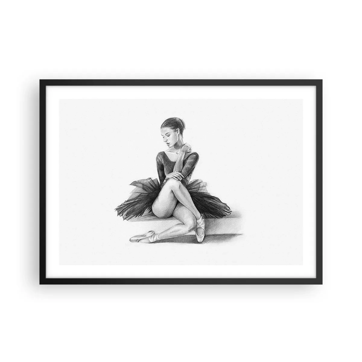 Poster in einem schwarzem Rahmen - Eine Skizze einer Ballerina im dezenten, klassischen Stil - 70x50cm - Vom Tanz verzaubert - Moderne Wanddekoration für Wohnzimmer und Schlafzimmer ARTTOR