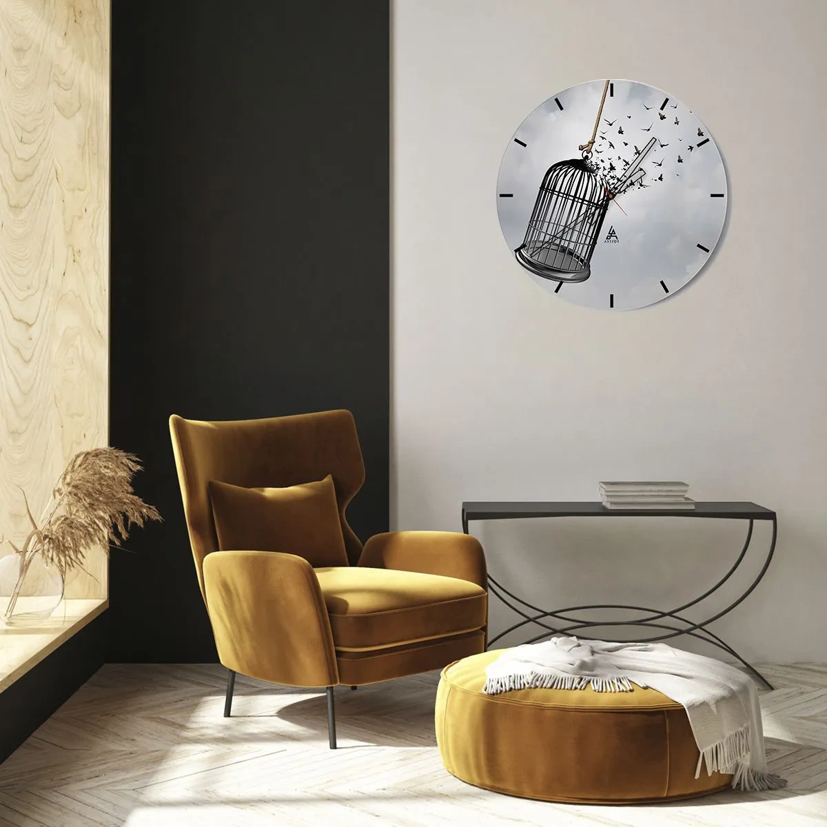 Wanduhr - Glasuhr - Der Käfig öffnet sich und Vögel fliegen in den Himmel - 30x30cm - Glaube ... Hoffnung ... Freiheit! - Moderne Wanddekoration für Wohnzimmer, Küche und Schlafzimmer ARTTOR