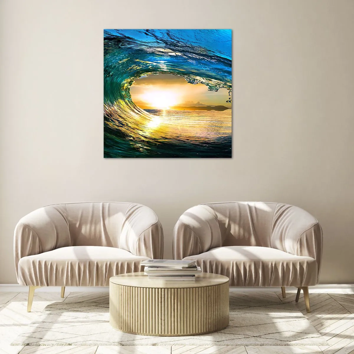 Glasbild - Bild auf glas - In einem smaragd-goldenen Kristall - 60x60 cm