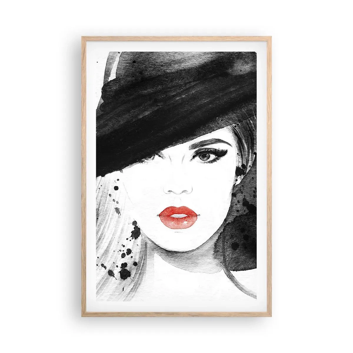 Poster in einem Rahmen aus heller Eiche - Frau in schwarz - 61x91 cm