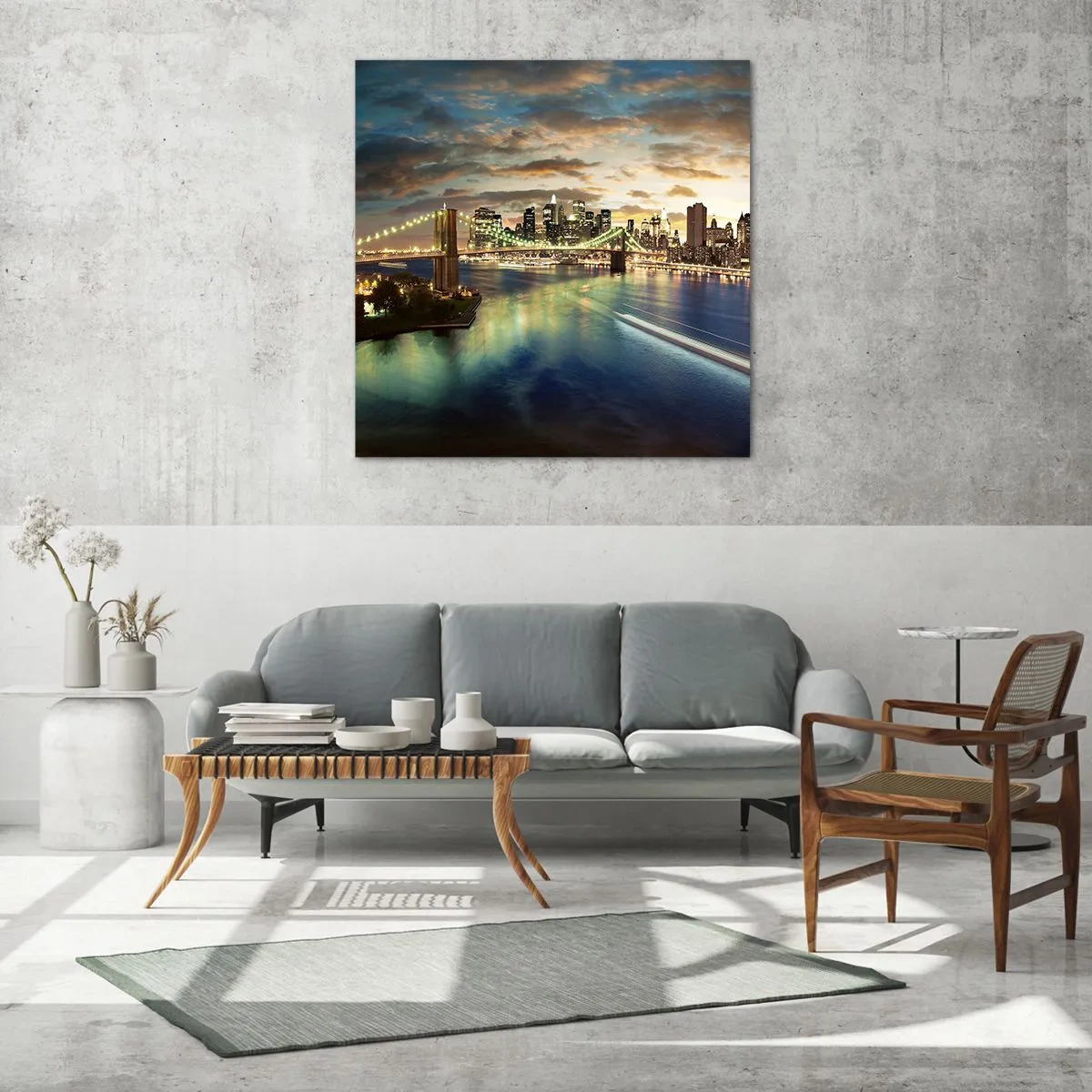 Glasbild - Bild auf glas - Ein heller Abend über Manhattan - 60x60 cm