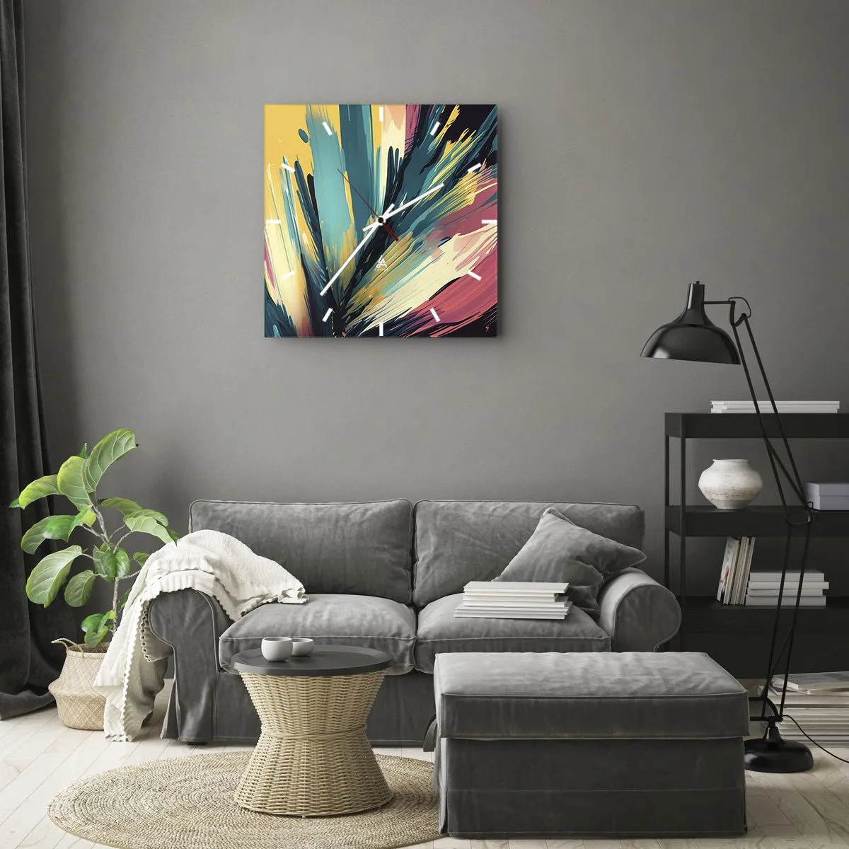 Wanduhr - Glasuhr - Komposition – eine Explosion der Freude - 30x30 cm