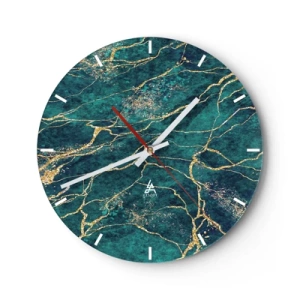Wanduhr - Glasuhr - Ein grün-goldenes Muster, das einem Mineral mit Goldadern ähnelt - 30x30cm - Goldmine - Moderne Wanddekoration für Wohnzimmer, Küche und Schlafzimmer ARTTOR