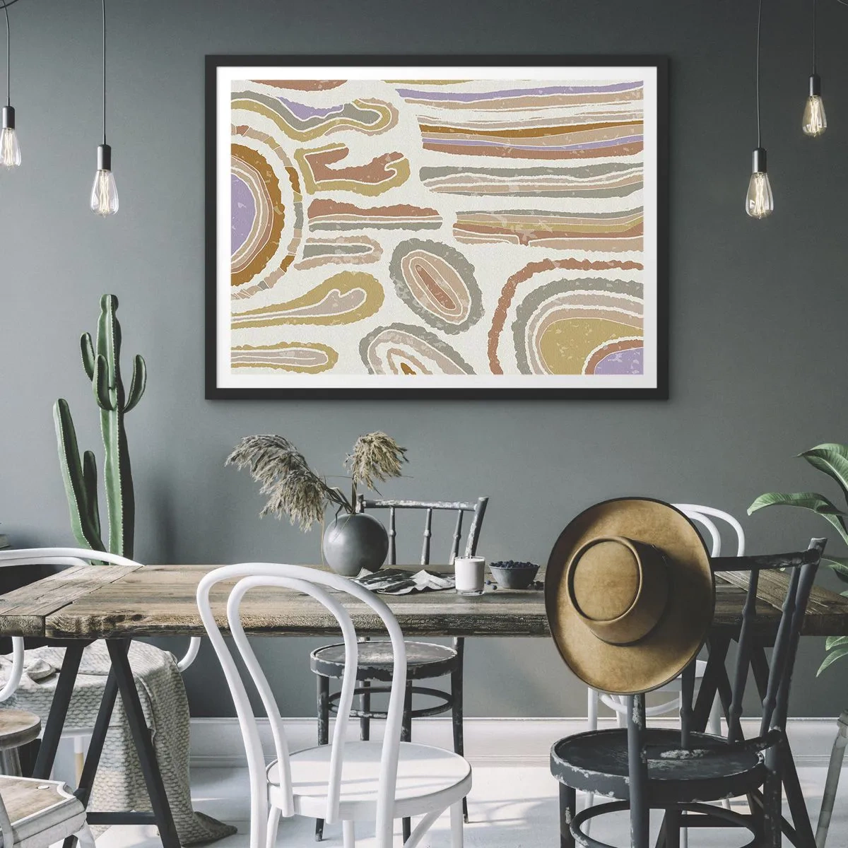 Poster in einem schwarzem Rahmen - Bunte Querschnitte abstrakter Formen - 70x50cm - Bunte Querschnitte - Moderne Wanddekoration für Wohnzimmer und Schlafzimmer ARTTOR