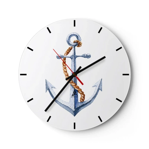 Wanduhr - Glasuhr - Anker mit Seil auf weißem Hintergrund - 30x30cm - Ahoi Abenteuer! - Moderne Wanddekoration für Wohnzimmer, Küche und Schlafzimmer ARTTOR