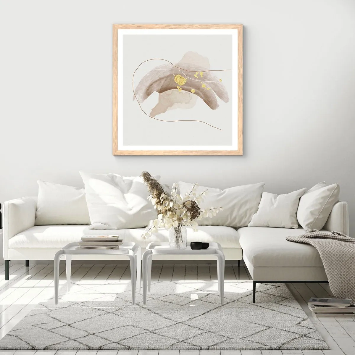 Poster in einem Rahmen aus heller Eiche - Im Weltraum begegnet - 50x50 cm