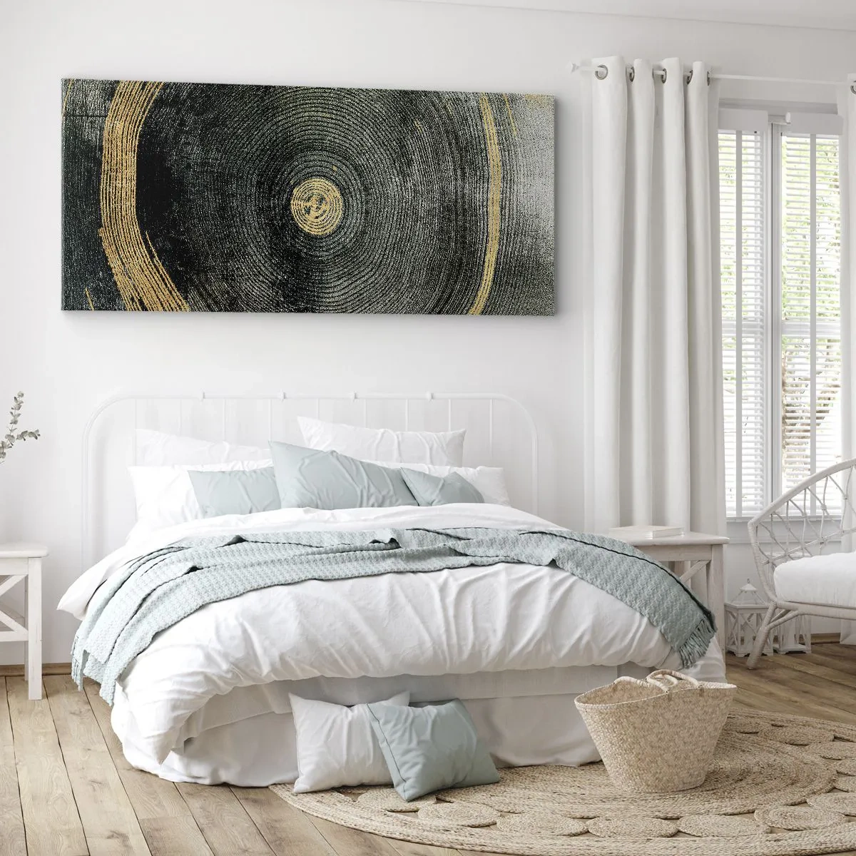 Bild auf Leinwand - Leinwandbild - Konzentrische Kreise mit goldenen Akzenten - 160x50cm - Veränderung und Beständigkeit - Moderne Wanddekoration für Wohnzimmer und Schlafzimmer ARTTOR