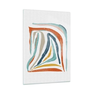 Glasbild - Bild auf glas - Bunte Streifen erzeugen eine dynamische Abstraktion auf weißem Hintergrund - 50x70cm - Abstraktion mit einem freundlichen Lächeln - Moderne Wanddekoration für Wohnzimmer und Schlafzimmer ARTTOR