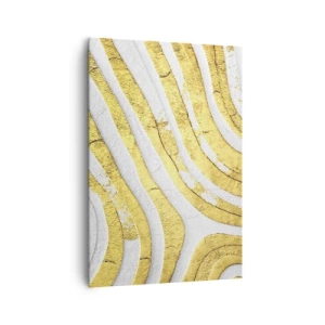 Bild auf Leinwand - Leinwandbild - Gold- und Weiß-abstrakte Linien in einer 3D-Textur - 70x100cm - Komposition in Weiß und Gold - Moderne Wanddekoration für Wohnzimmer und Schlafzimmer ARTTOR