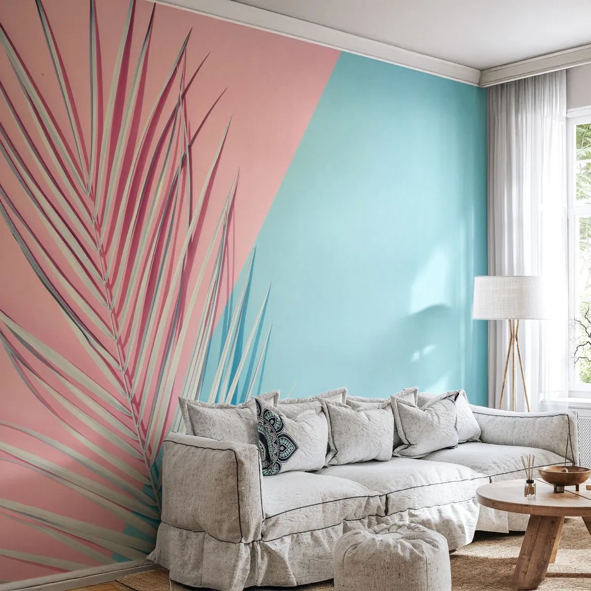 Fototapete Premium Sand - Tropischer Eindruck - Palmblatt, Abstraktion, Grafik - 400x280 cm