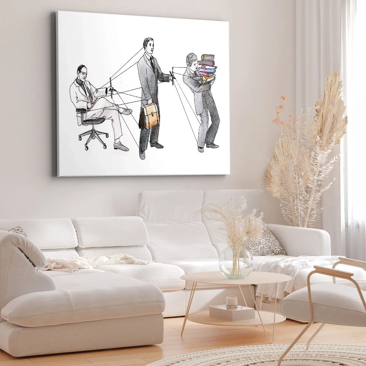 Bild auf Leinwand - Leinwandbild - Eine Illustration, die zeigt, wie Menschen wie Marionetten kontrolliert werden. - 100x70cm - Jeder hat seinen Meister - Moderne Wanddekoration für Wohnzimmer und Schlafzimmer ARTTOR