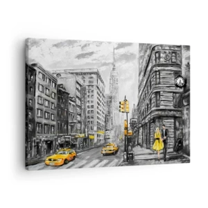 Bild auf Leinwand - Leinwandbild - New Yorker Straße mit gelben Akzenten - 70x50cm - Eine New Yorker Geschichte - Moderne Wanddekoration für Wohnzimmer und Schlafzimmer ARTTOR