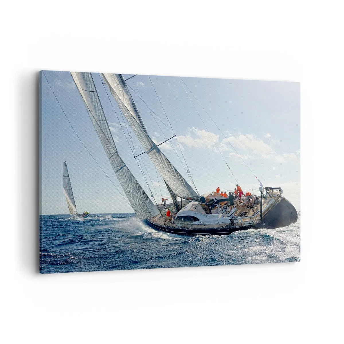 Bild auf Leinwand - Leinwandbild - Yachtrennen auf offener See unter blauem Himmel - 100x70cm - Lass den Besseren sich durchsetzen - Moderne Wanddekoration für Wohnzimmer und Schlafzimmer ARTTOR