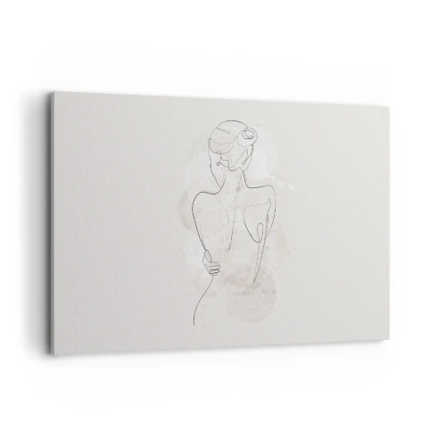 Bild auf Leinwand - Leinwandbild - Eine minimalistische Skizze einer weiblichen Silhouette vor hellem Hintergrund. - 120x80cm - Wie ein sensibles Instrument - Moderne Wanddekoration für Wohnzimmer und Schlafzimmer ARTTOR