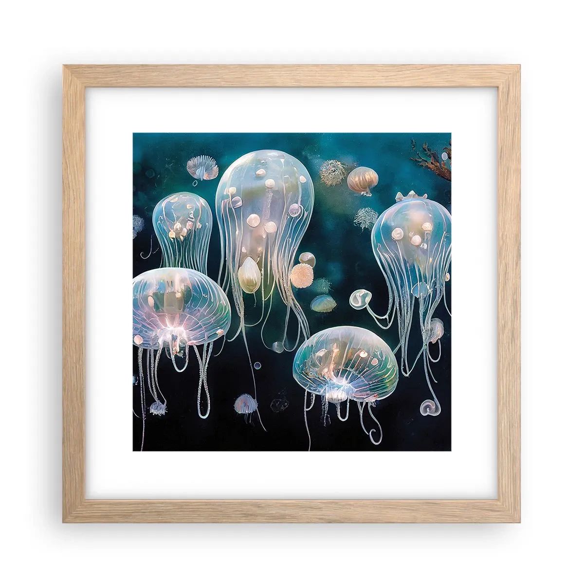 Poster in einem Rahmen aus heller Eiche - Unterwasserball - 30x30 cm