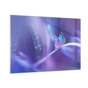 Glasbild - Bild auf glas - Schmetterling vor violettem Lichthintergrund - 100x70cm - Ein Juwel der Natur - Moderne Wanddekoration für Wohnzimmer und Schlafzimmer ARTTOR