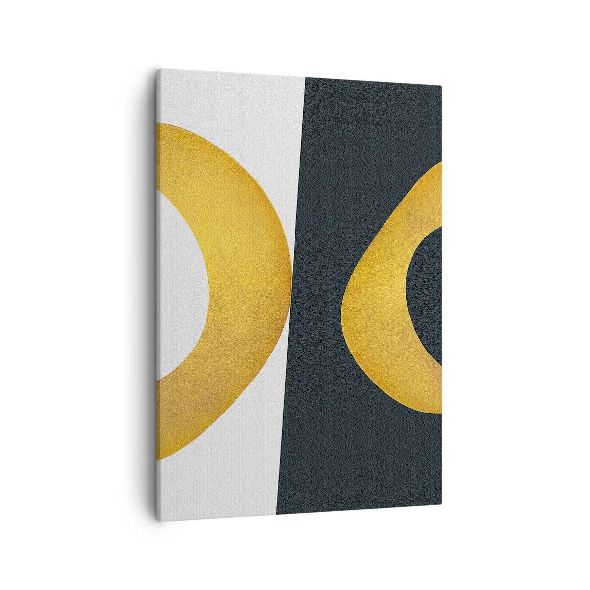 Bild auf Leinwand - Leinwandbild - Geometrische Formen in Gold auf weißem und dunklem Hintergrund - 50x70cm - Erstens: Gold - Moderne Wanddekoration für Wohnzimmer und Schlafzimmer ARTTOR