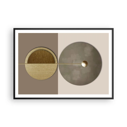 Poster in einem schwarzem Rahmen - Abstrakte Kreise in Gold- und Beigetönen - 100x70cm - Perfekte Balance - Moderne Wanddekoration für Wohnzimmer und Schlafzimmer ARTTOR