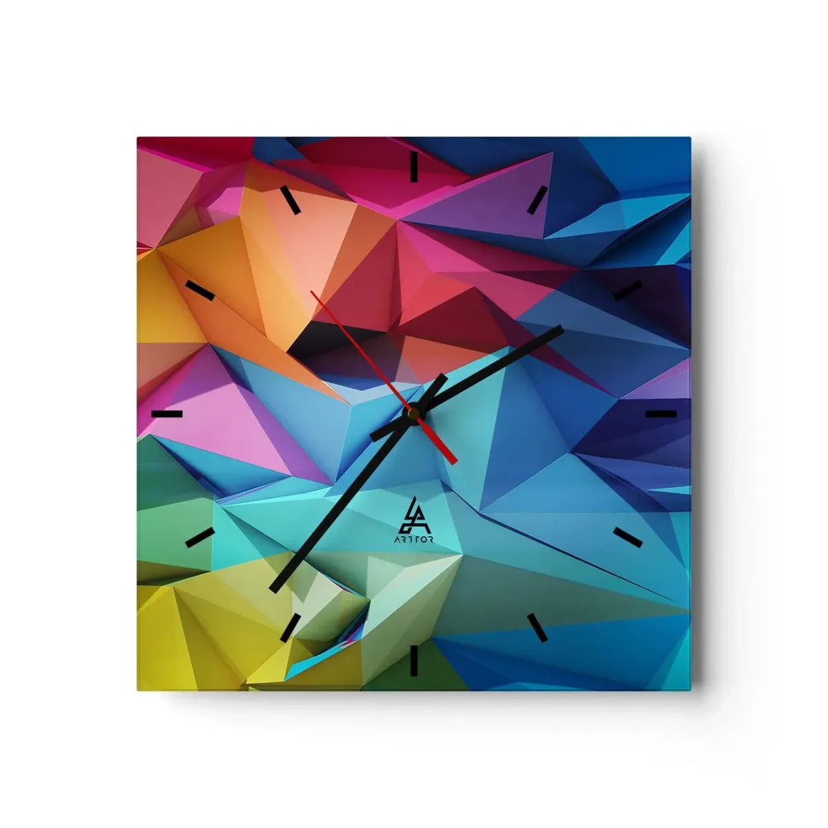 Wanduhr - Glasuhr - Regenbogen-Origami - 40x40 cm