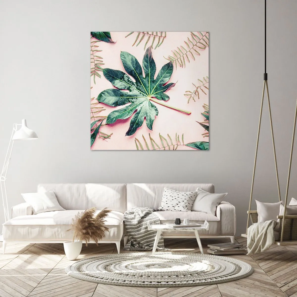 Bild auf Leinwand - Leinwandbild - Eine Studie von Grün auf einem rosa Hintergrund - 40x40 cm