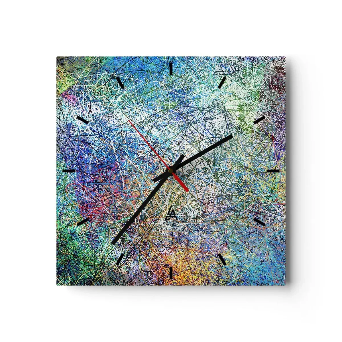 Wanduhr - Glasuhr - Abstrakte Komposition mit mehrfarbigen Linien und Texturen - 30x30cm - Es ist nicht so einfach - Moderne Wanddekoration für Wohnzimmer und Schlafzimmer ARTTOR