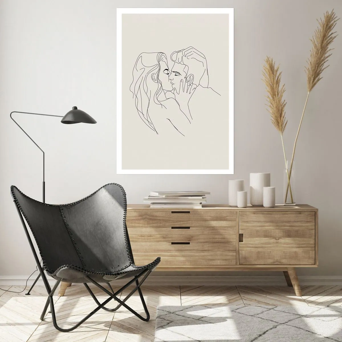 Poster - Eine minimalistische Zeichnung eines verliebten Paares in zarten Linien. - 50x70cm - Verstrickt im Gefühl - Moderne Wanddekoration für Wohnzimmer und Schlafzimmer ARTTOR