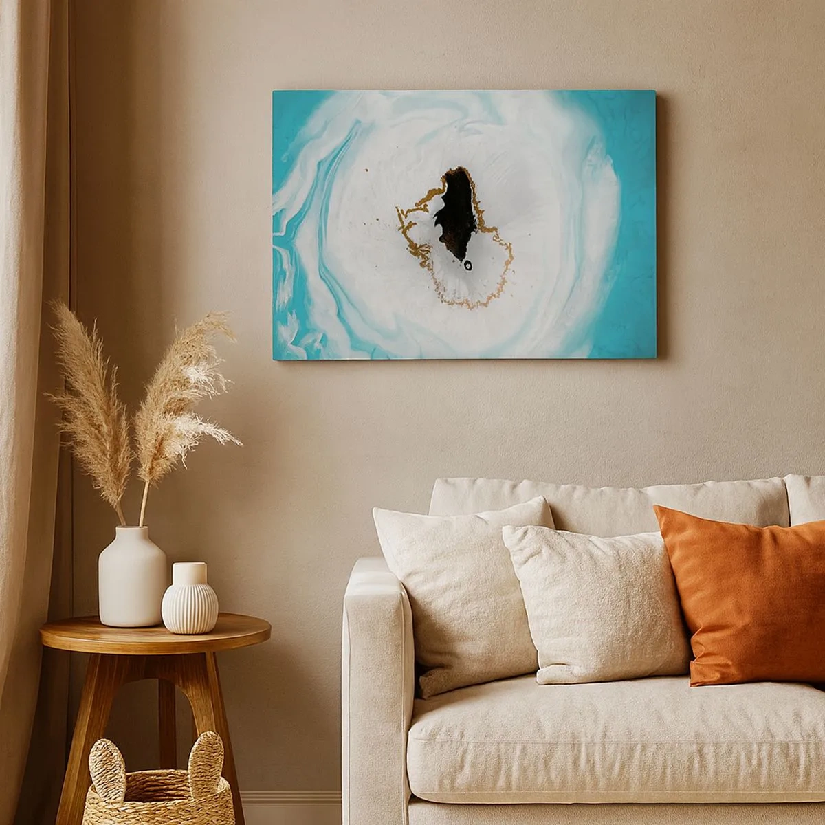 Bild auf Leinwand - Leinwandbild - Abstraktes Geodenmotiv in Türkis-, Weiß- und Goldtönen - 70x50cm - Nach Innen eindringen - Moderne Wanddekoration für Wohnzimmer und Schlafzimmer ARTTOR