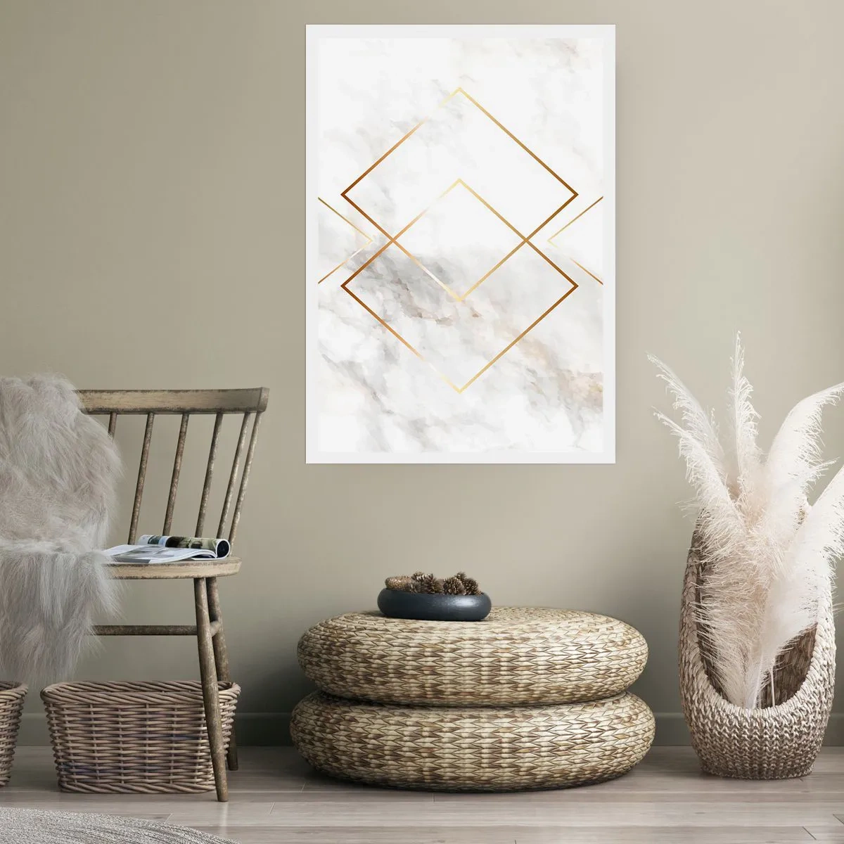 Poster - Geometrie in goldenen Linien auf Marmorhintergrund - 50x70cm - Ein Blick in die Unendlichkeit - Moderne Wanddekoration für Wohnzimmer und Schlafzimmer ARTTOR