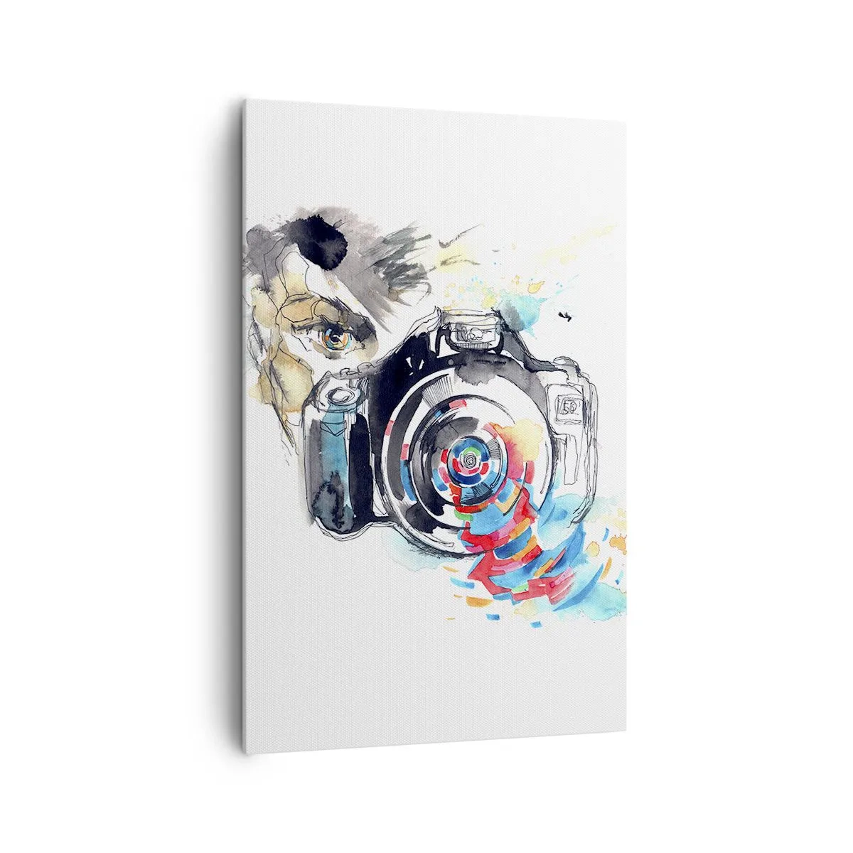 Bild auf Leinwand - Leinwandbild - Aquarellkamera mit farbenfrohen Details - 80x120cm - Im Auge der Linse - Moderne Wanddekoration für Wohnzimmer und Schlafzimmer ARTTOR