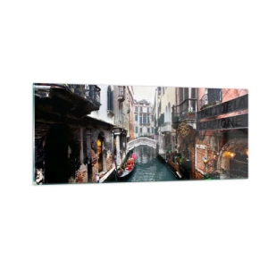 Glasbild - Bild auf glas - Venezianische Landschaft mit Gondel und Brücke - 100x40 cm