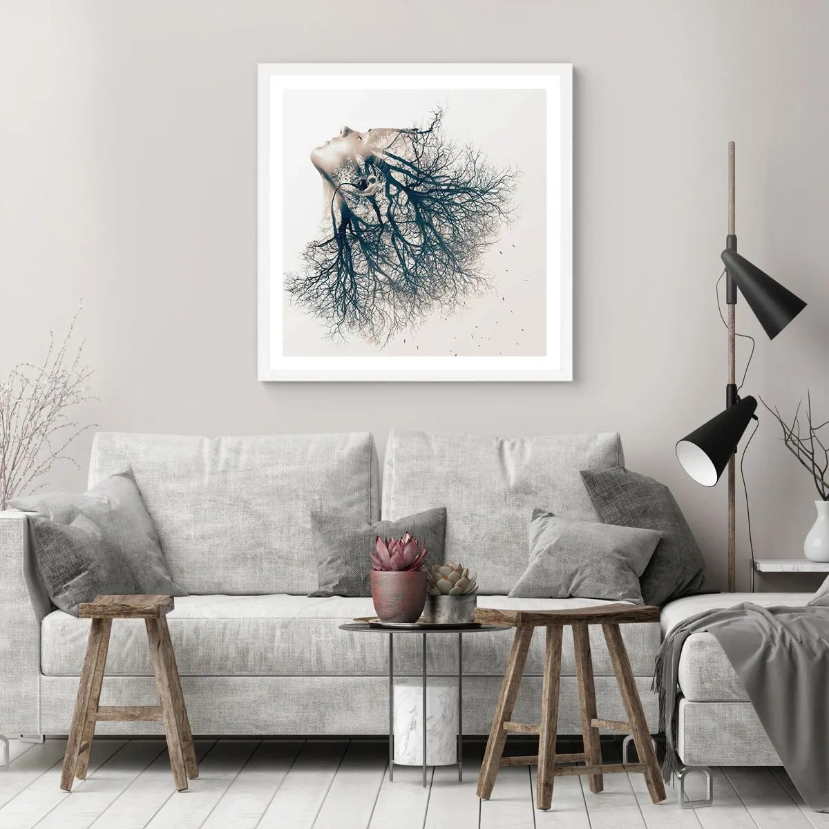 Poster in einem weißen Rahmen - Dem Rauschen der Bäume lauschen - 50x50 cm