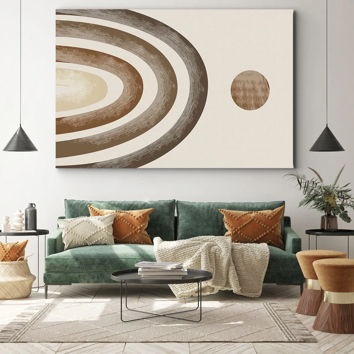 Bild auf Leinwand - Leinwandbild - Geometrisches Planetenmotiv in Brauntönen - 120x80cm - In einer weit entfernten Galaxie - Moderne Wanddekoration für Wohnzimmer und Schlafzimmer ARTTOR
