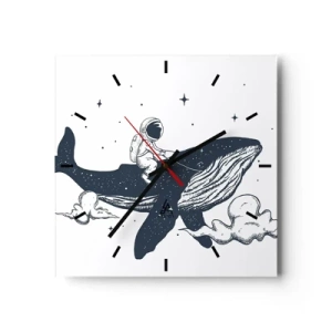 Wanduhr - Glasuhr - Astronaut auf einem im Weltraum schwebenden Wal - 30x30cm - Weltraumabenteuer - Moderne Wanddekoration für Wohnzimmer und Schlafzimmer ARTTOR
