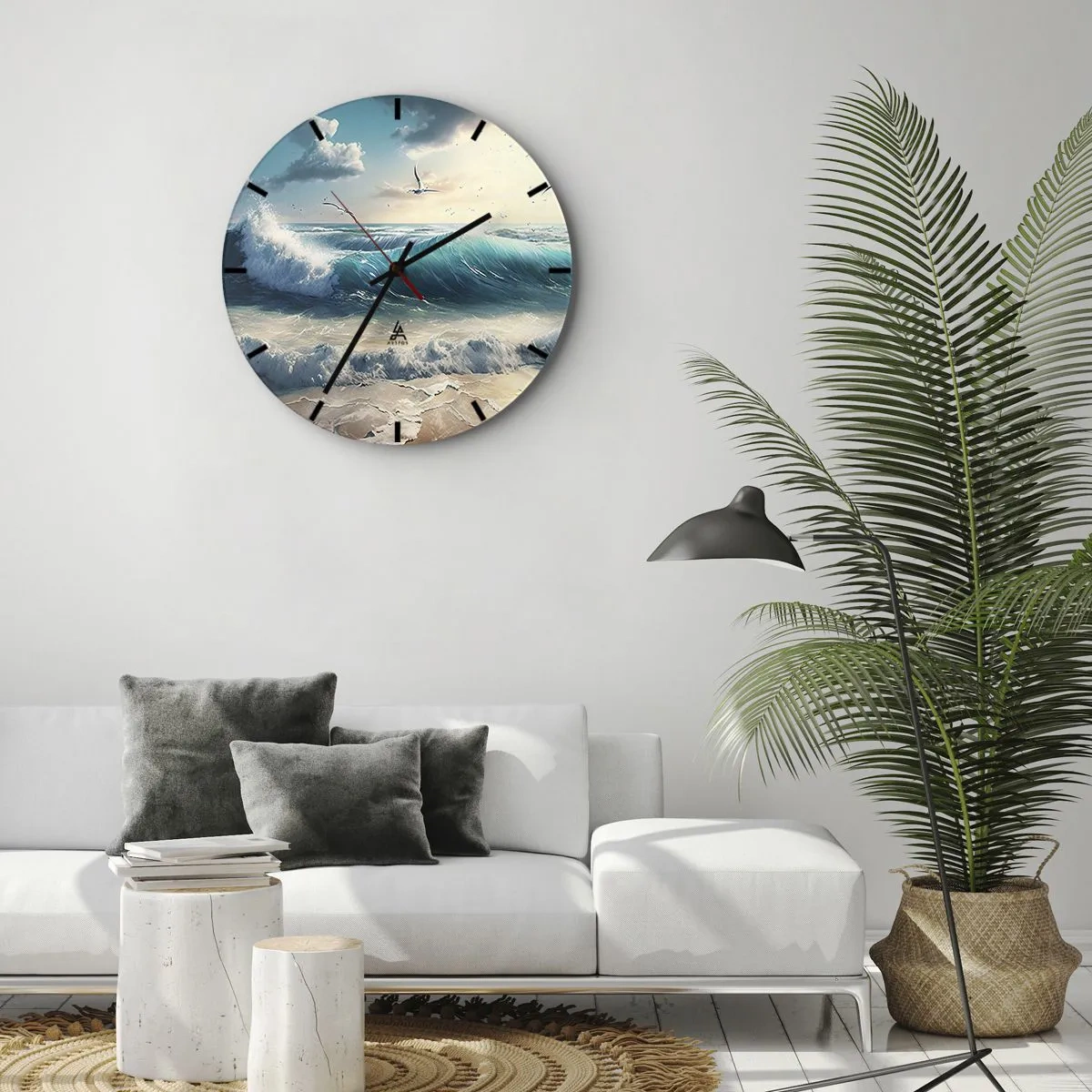 Wanduhr - Glasuhr - Raue Meereswellen brechen gegen den Sandstrand - 30x30cm - Es summt nur für dich - Moderne Wanddekoration für Wohnzimmer, Küche und Schlafzimmer ARTTOR
