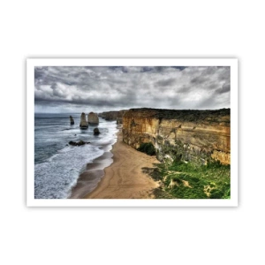 Poster - Steilküste mit Strand und Felsformationen - 100x70cm - Rohe Schönheit - Moderne Wanddekoration für Wohnzimmer und Schlafzimmer ARTTOR