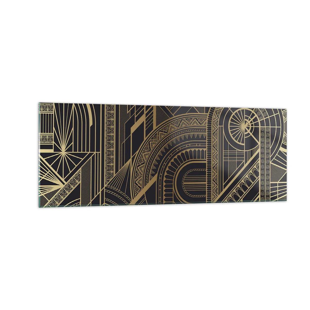 Glasbild - Bild auf glas - Goldene geometrische Muster auf schwarzem Hintergrund im Art-Deco-Stil - 140x50cm - Konzepte, Ideen, Pläne - Moderne Wanddekoration für Wohnzimmer und Schlafzimmer ARTTOR
