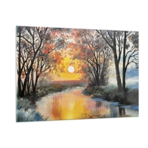Glasbild - Bild auf glas - Sonnenuntergang über dem Fluss zwischen den Bäumen - 120x80cm - Herbststimmung - Moderne Wanddekoration für Wohnzimmer und Schlafzimmer ARTTOR