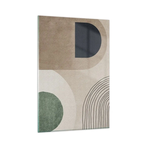 Glasbild - Bild auf glas - Geometrische Formen in Beige- und Grüntönen - 80x120cm - Sanftheit des Ovals - Moderne Wanddekoration für Wohnzimmer und Schlafzimmer ARTTOR
