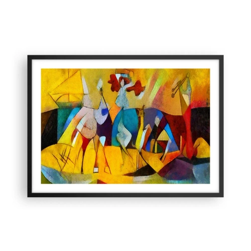 Poster in einem schwarzem Rahmen - Eine farbenfrohe Abstraktion, die Figuren in geometrischer Form darstellt - 70x50cm - Sonne - Leben - Freude - Moderne Wanddekoration für Wohnzimmer und Schlafzimmer ARTTOR