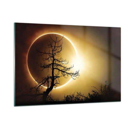 Glasbild - Bild auf glas - Sonnenfinsternis hinter dem Baum - 120x80cm - Totale Finsternis - Moderne Wanddekoration für Wohnzimmer und Schlafzimmer ARTTOR