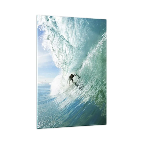 Glasbild - Bild auf glas - Ein Surfer reitet eine Welle im Sonnenlicht vor blauem Himmel - 80x120cm - Immer Top - Moderne Wanddekoration für Wohnzimmer und Schlafzimmer ARTTOR