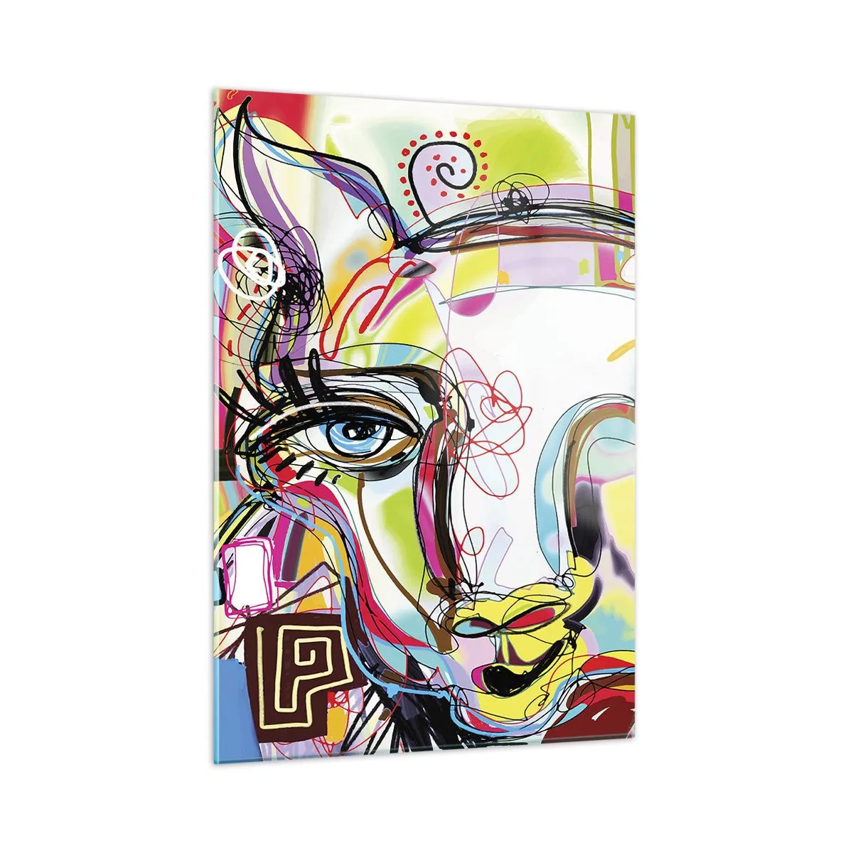 Glasbild - Bild auf glas - Abstraktes Bild eines Katzengesichts in farbenfrohem künstlerischem Ausdruck - 50x70cm - Der Reichtum des Abiturs der Katze - Moderne Wanddekoration für Wohnzimmer und Schlafzimmer ARTTOR