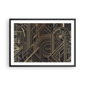Poster in einem schwarzem Rahmen - Goldene geometrische Muster auf schwarzem Hintergrund im Art-Deco-Stil - 70x50cm - Konzepte, Ideen, Pläne - Moderne Wanddekoration für Wohnzimmer und Schlafzimmer ARTTOR