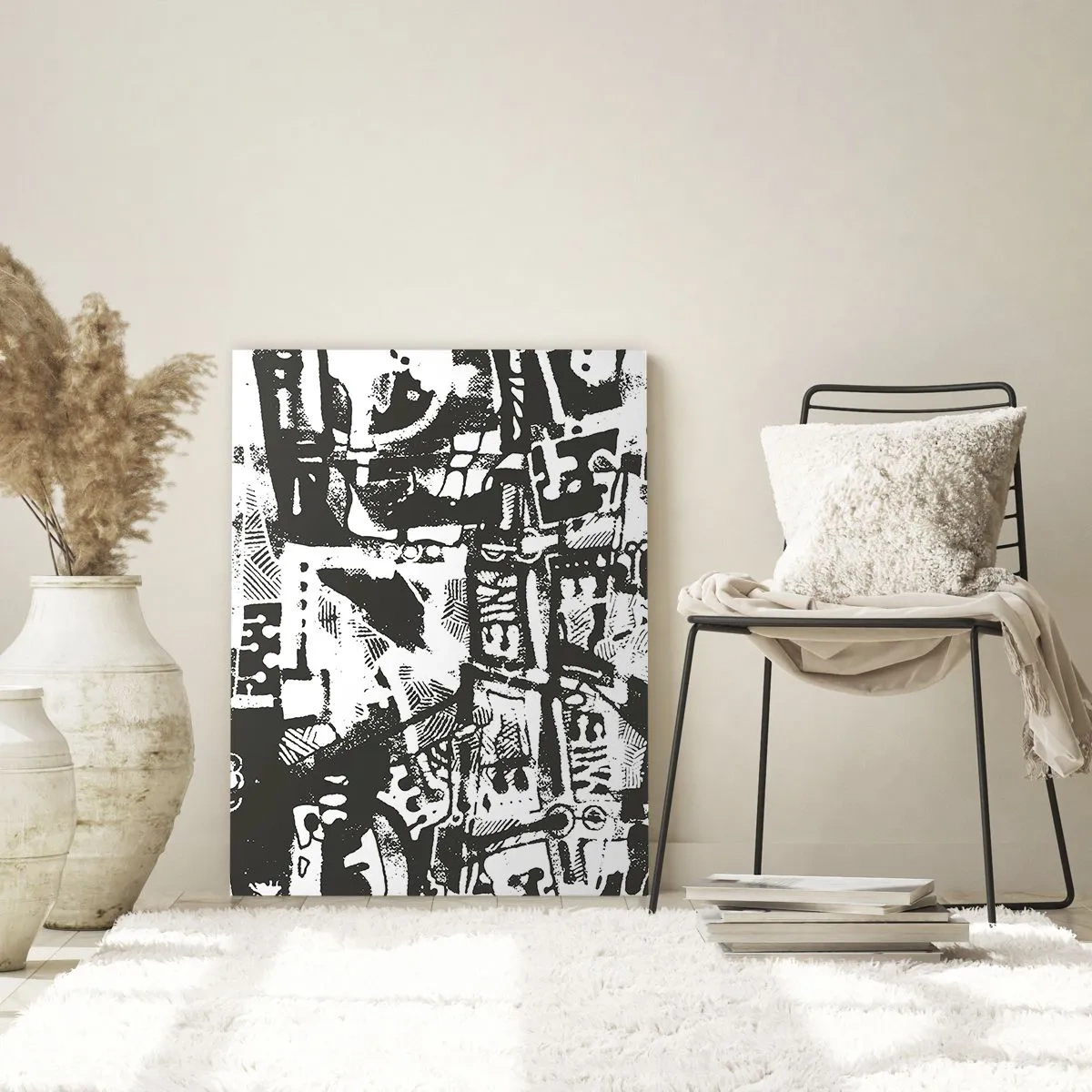 Glasbild - Bild auf glas - Abstraktes monochromes Retro-Muster - 80x120cm - Ordnung oder Chaos? - Moderne Wanddekoration für Wohnzimmer und Schlafzimmer ARTTOR